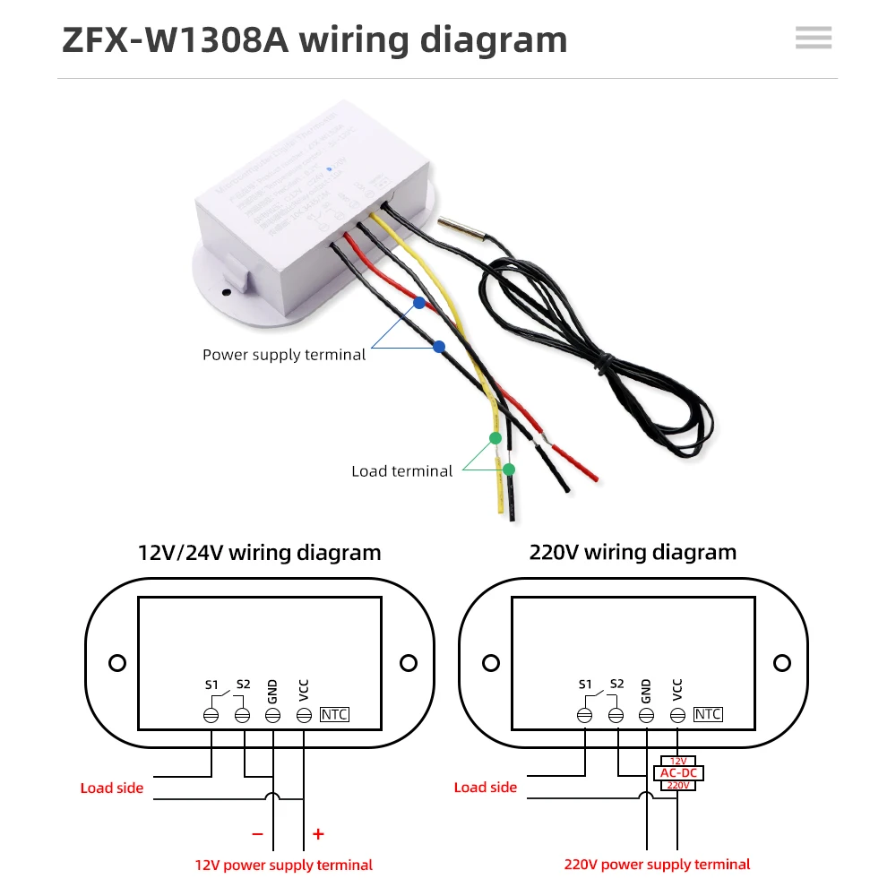 ZFX-W1308A regolatore di temperatura del Microcomputer-55 -120 interruttore di controllo ℃ regolatore di calore freddo regolabile termostato digitale