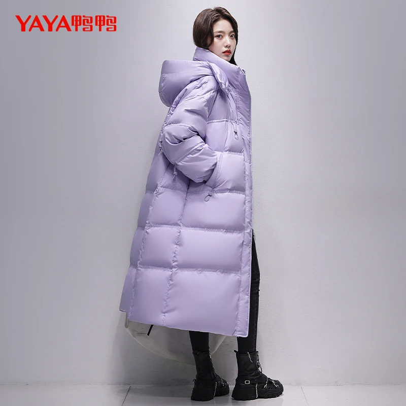 YAYA 2024 New Winter Women\'s Super Inclusive Extended Down Jacket Duck Liner Wide Waist Thicken Stand Collar Hooded Coat