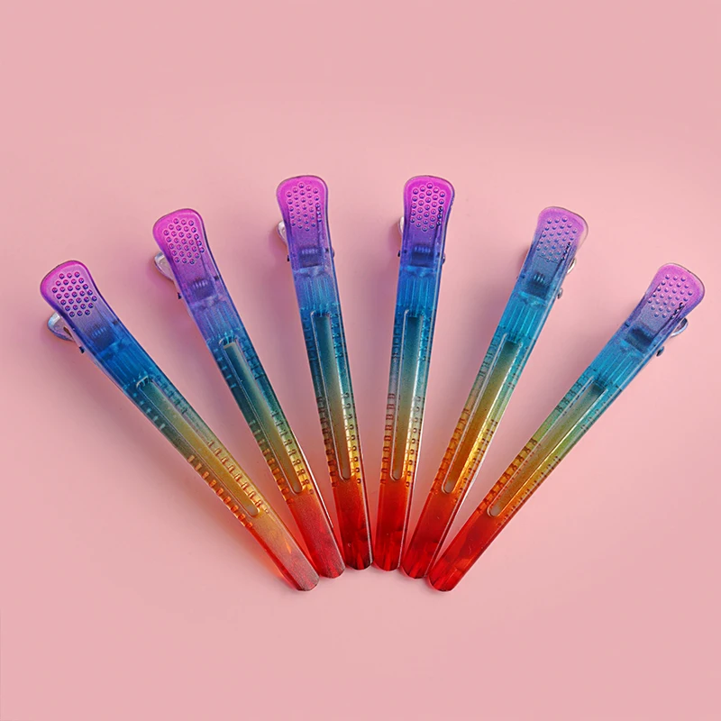 Anti-static Rainbow Hair Comb Rainbow Hairpin Fixed Styling Clip Flat Duck Mouth Hair Clips Pro Salon Hair Styling Tool