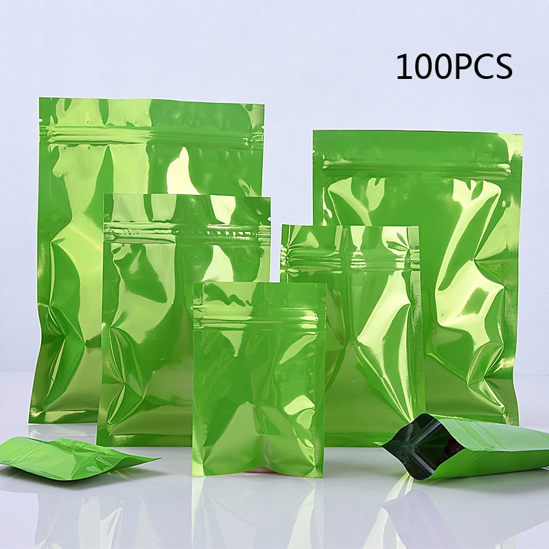 

Green aluminum-plated foil packaging bag self-sealing bag food bag mask bag tea small bag trial packing sealed pocket 100PCS