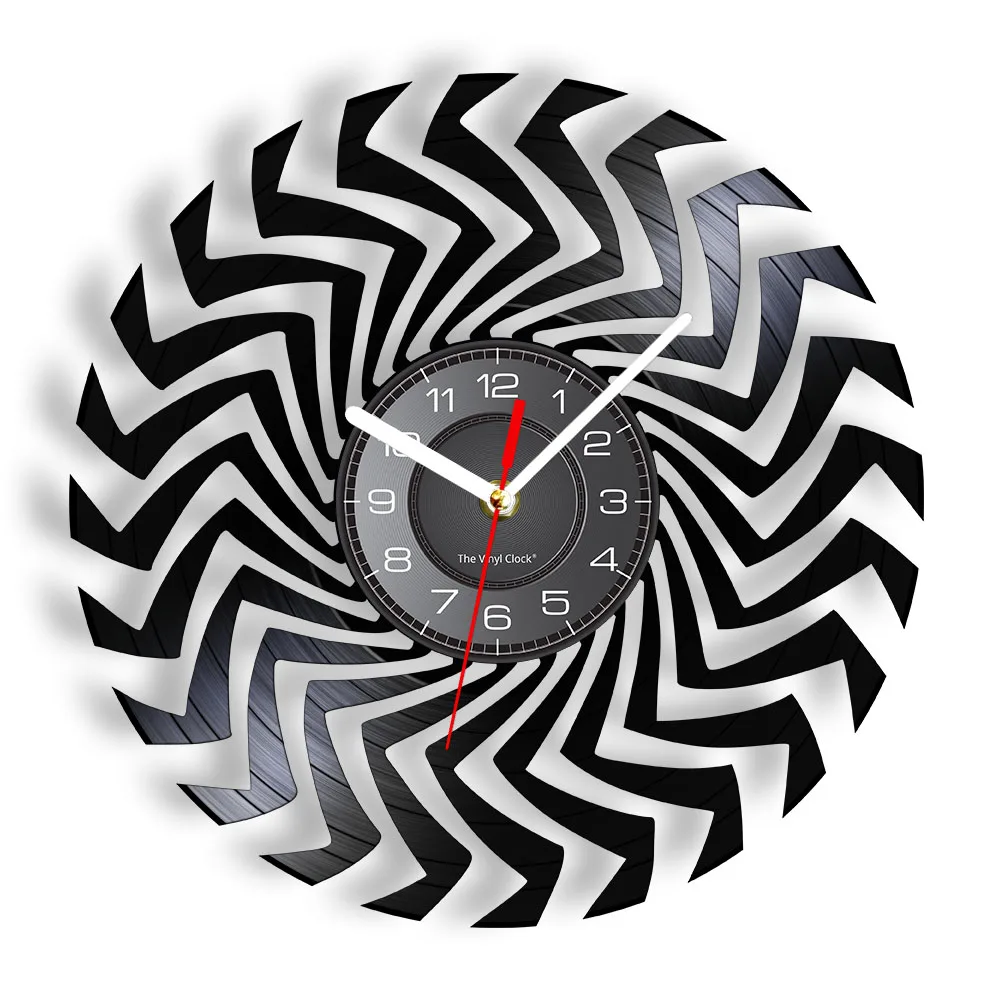 Reloj de pared con forma Irregular radiante geométrica abstracta, elemento Circular de rotación de hipnosis, decoración colgante de disco de vinilo Retro