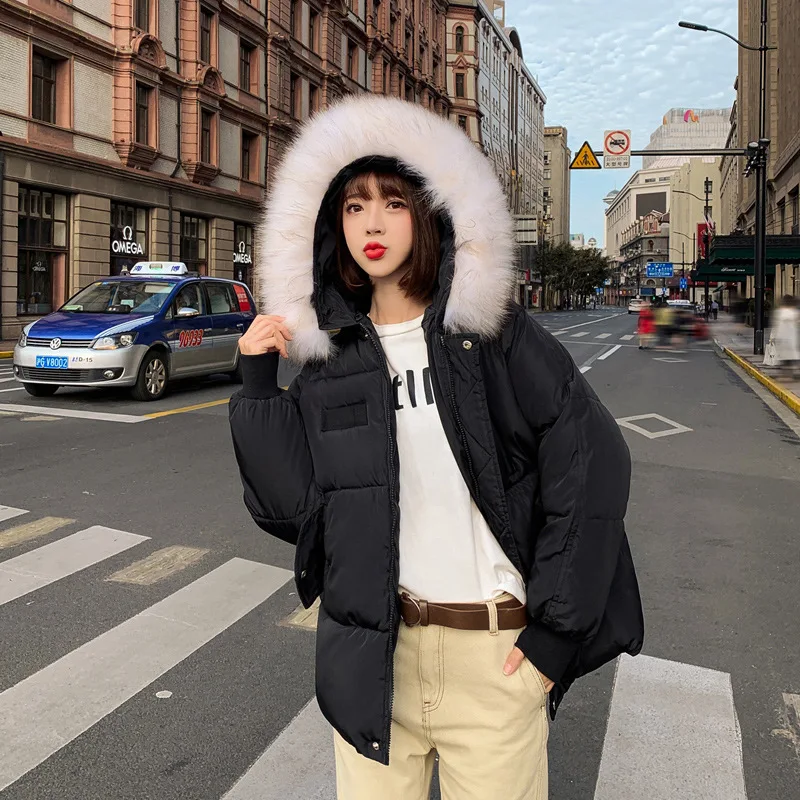 Women Winter Thickened Jackets Warm Down Parkas Cotton Padded Jacket Fashion Big Fur Collar Autumn Coats Female Hooded Overcoat