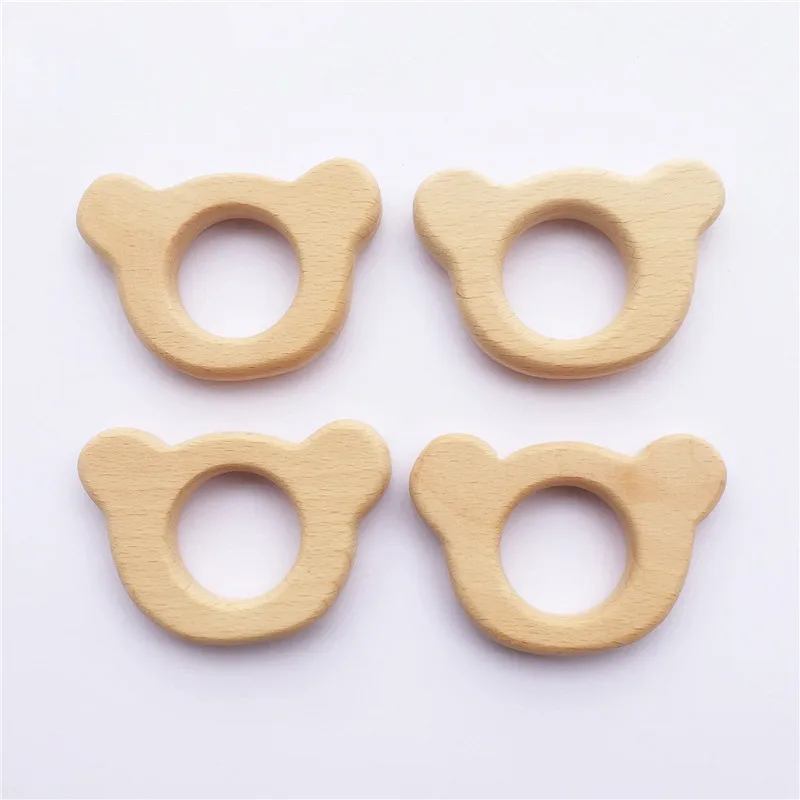 

10pcs Wood Bear Teether Ring DIY Organic Eco-friendly Unfinished Nature Baby Pacifier Rattle Teething Grasping Animal Wooden Toy