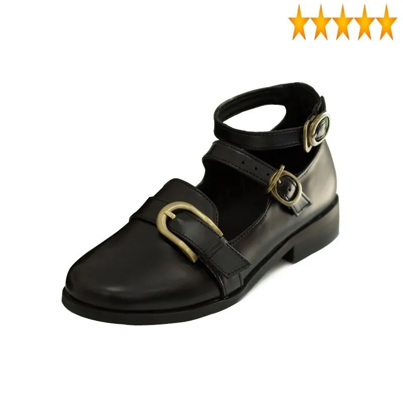 

Fashion Women Buckle Straps New Genuine Leather Casual Vintage Pumps Preppy Style Block Heels Round Toe Comfortable Shoes