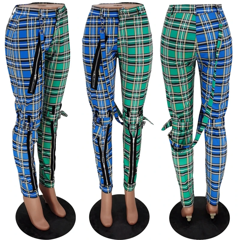 Women Casual Plaid Cosplay Pants Girl Zip Sweatpants Costumes Fall Winter Clothing Streetwear High Waist Sporty Xmas Trousers