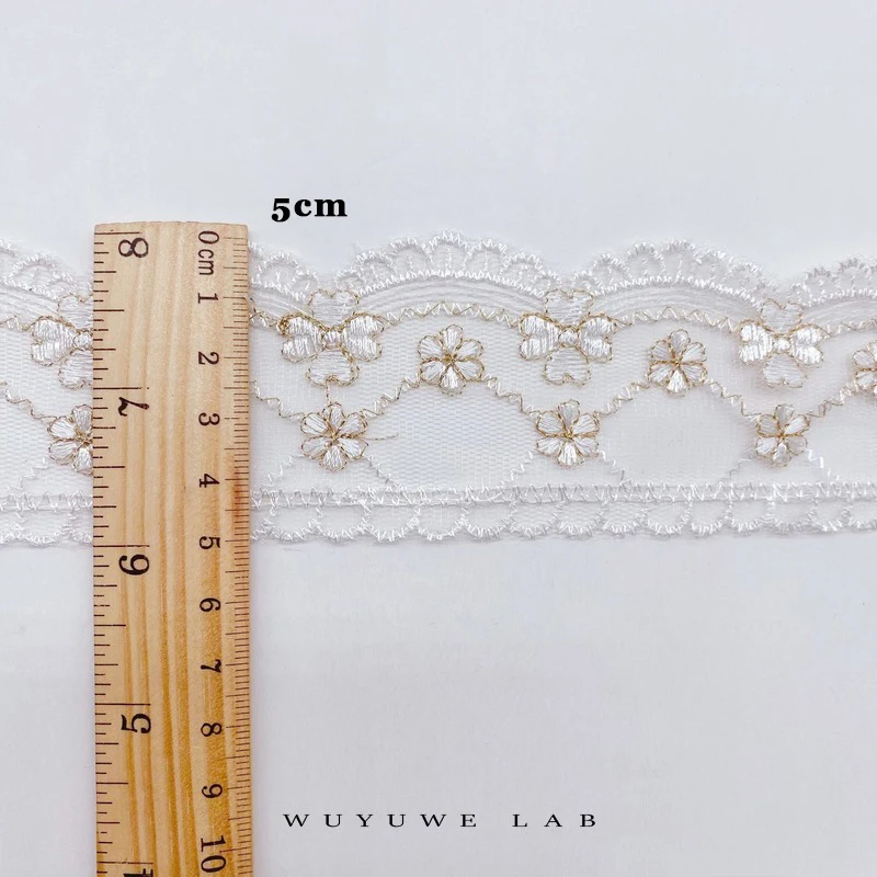 2yards/lot White Gold Embroidery Mesh Lace Trims Ribbon for Sewing Wedding Headband High Quality Fabric for DIY Sewing Craft 2cm