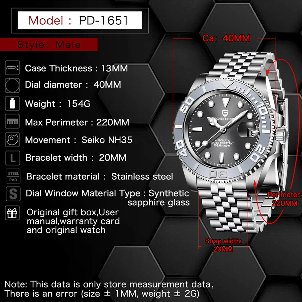 PAGANI DESIGN New Men Mechanical Wristwatches Sports Waterproof Watch for Men Sapphire Glass Automatic Watch Relogio Masculino