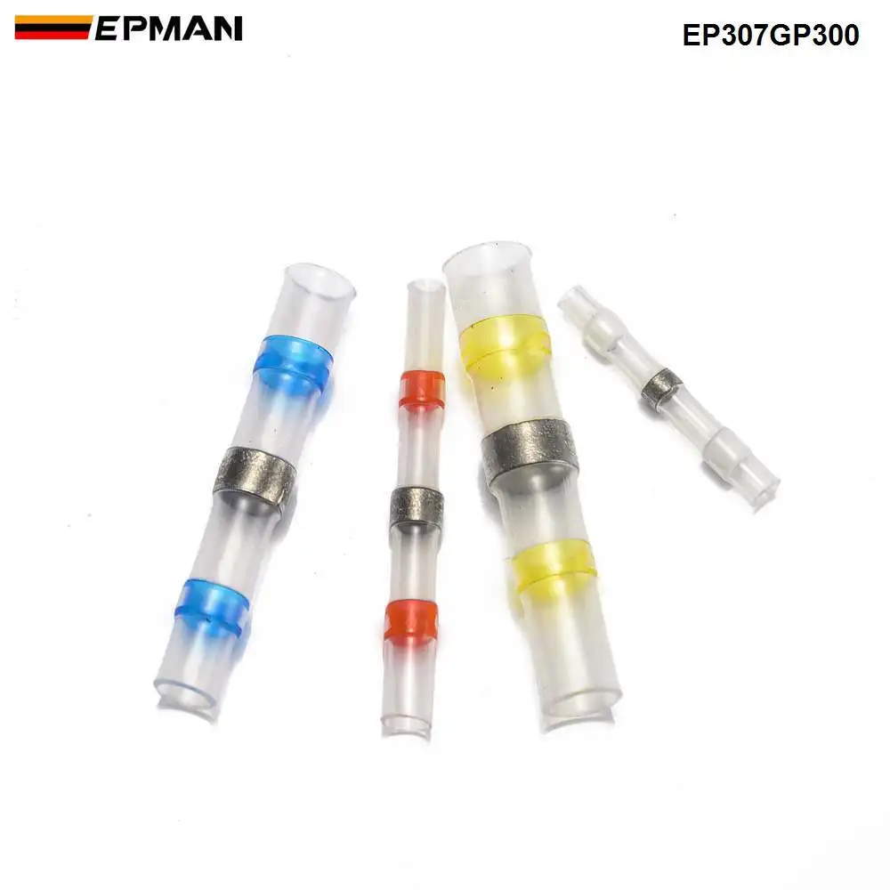 EPMAN 300Pcs Heat Shrink Butt Electrical Connectors Crimp Terminals Wire Connector EP307GP300