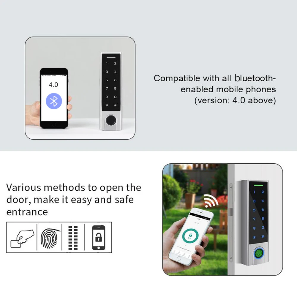 Tuya APP Smart Lock 125Khz RFID Bluetooth Access Controller IP68 Waterproof Fingerprint Access Control Add Delete Users by APP