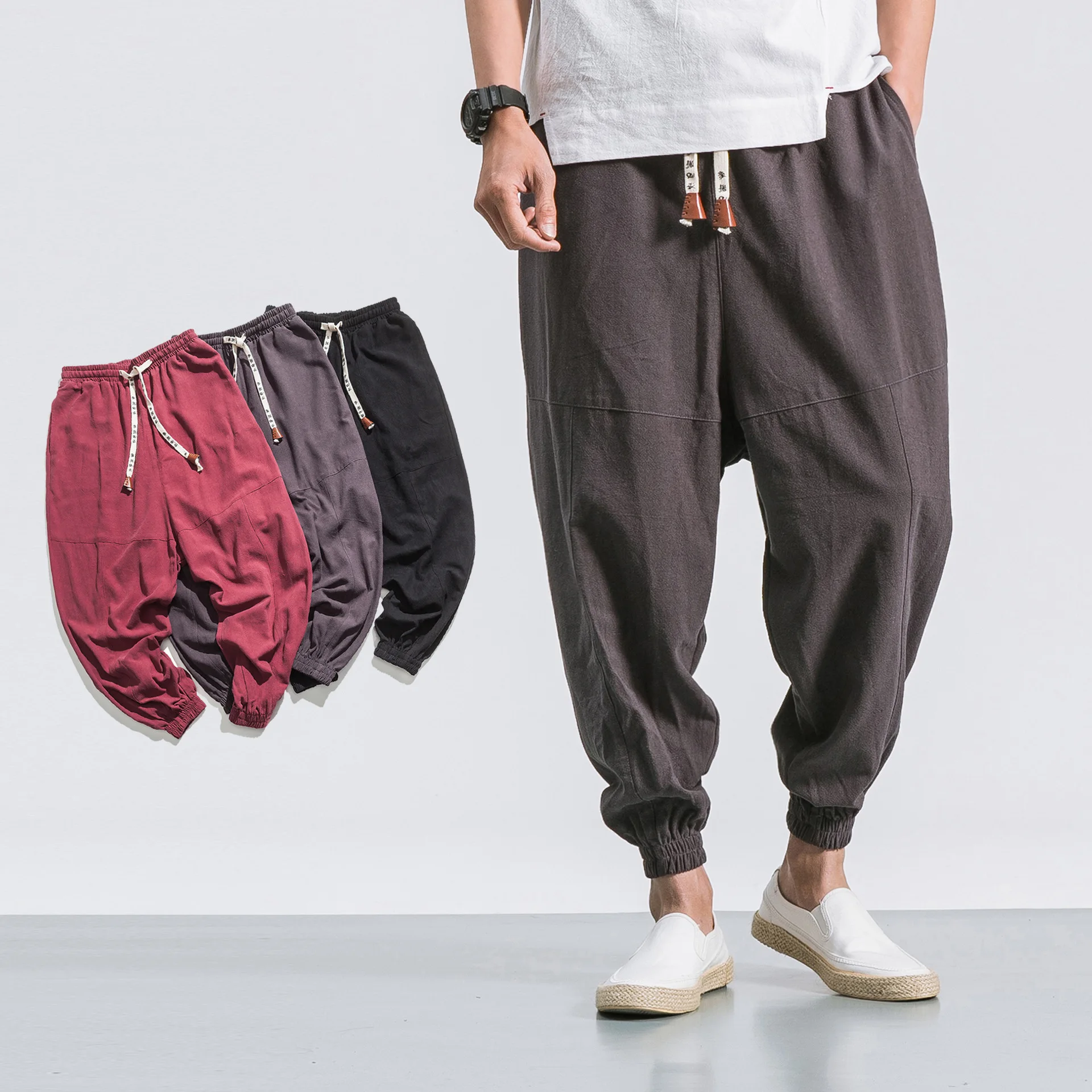 Cotton Casual Harem Pants Men Joggers Man 2022 Summer Trousers Male Chinese Style Baggy Harajuku Clothe Dropshipping