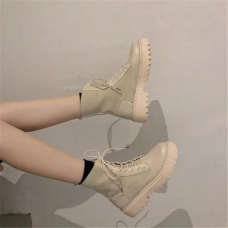 size 34  41  Ankle Boots for Women Autumn Motorcycle Boots Thick Heel PlatfoAnkle  Shoes Woman Slip on Round Toe Fashion  Boots