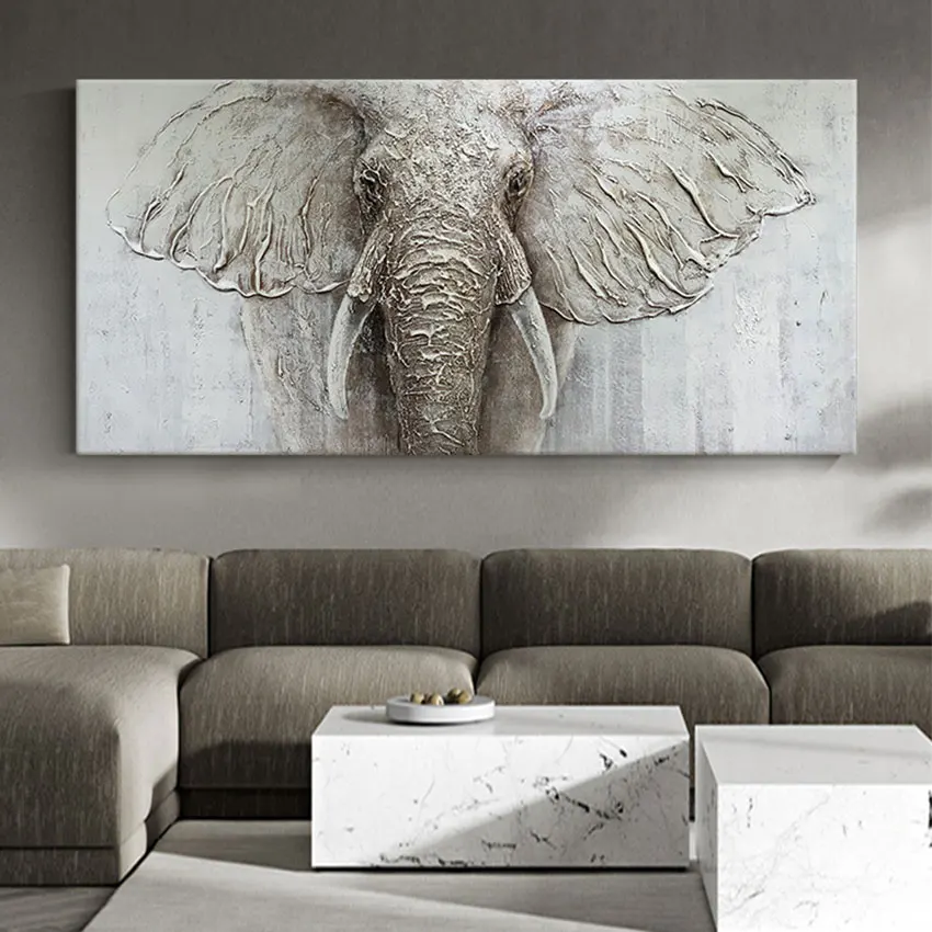 

The Elephant Animal Art Hand-painted Large Contemporary Canvas Oil Painting Wall For Living Room Home Decoration Frameless