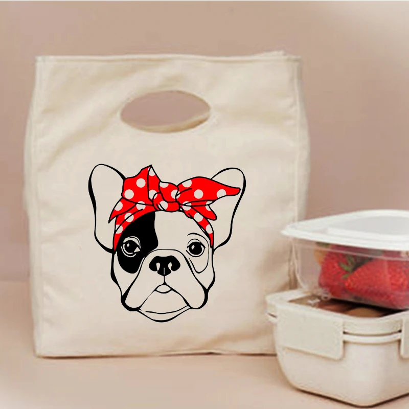 French Bulldog Print Portable Lunch Bag New Thermal Insulated Box Tote Cooler Handbag Bento Pouch Dinner School Food Storage Bag