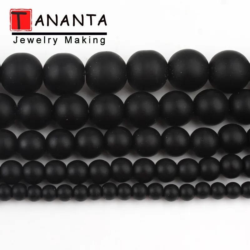 Matte Natural Black Agates Onyx Round Loose Stone Beads For Jewelry Making DIY Charm Bracelet Necklace 4 6 8 10 12mm 15 inch