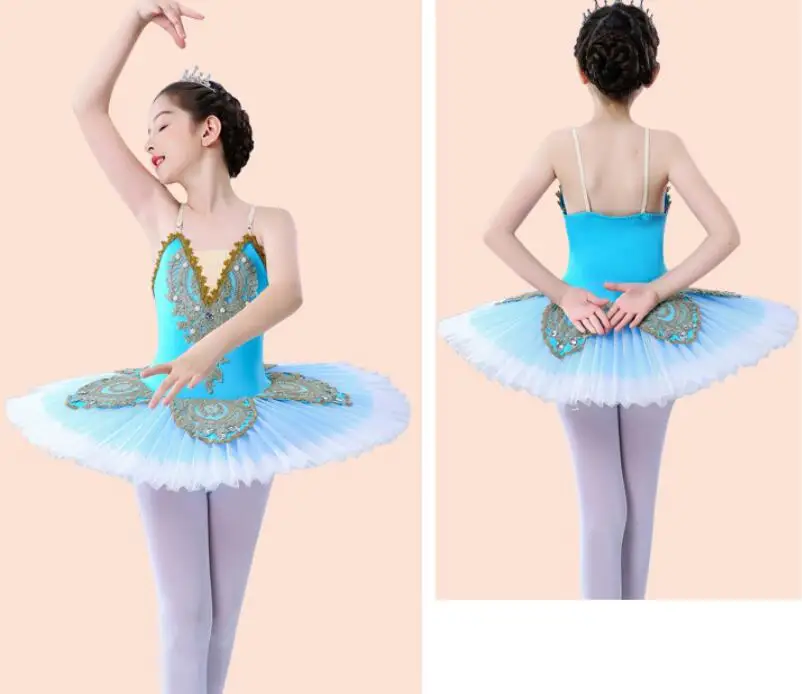 Vestido de baile azul para niñas, faldas de tutú de Ballet de Lago de los Cisne, disfraces de fiesta, vestido de bailarina para niños, vestido de Ballet para niños