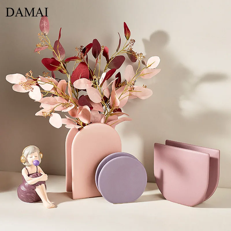 

Modern Simple Flower Vase Ceramic Vases Decoration Plant Pots Decorative Living Room Accessories Desk Ornaments Home Decor