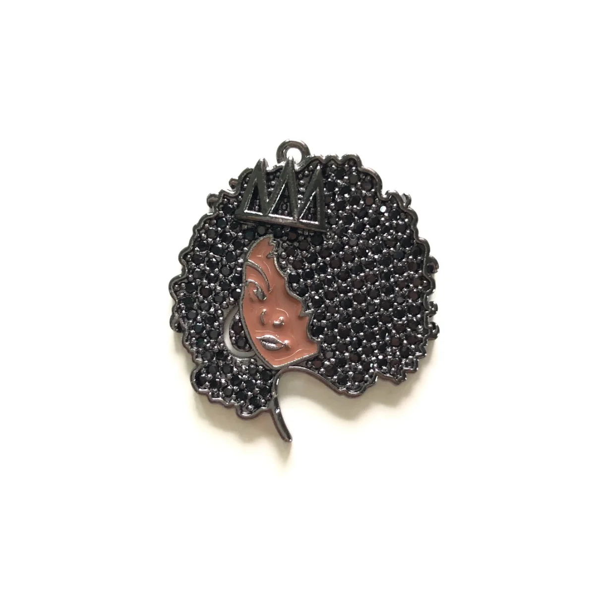 5pcs Afro Black Queen Charm Pendant for Women Bracelet Necklace Making Rhinestone Paved Gold-Plated Jewelry DIY Accessory Supply