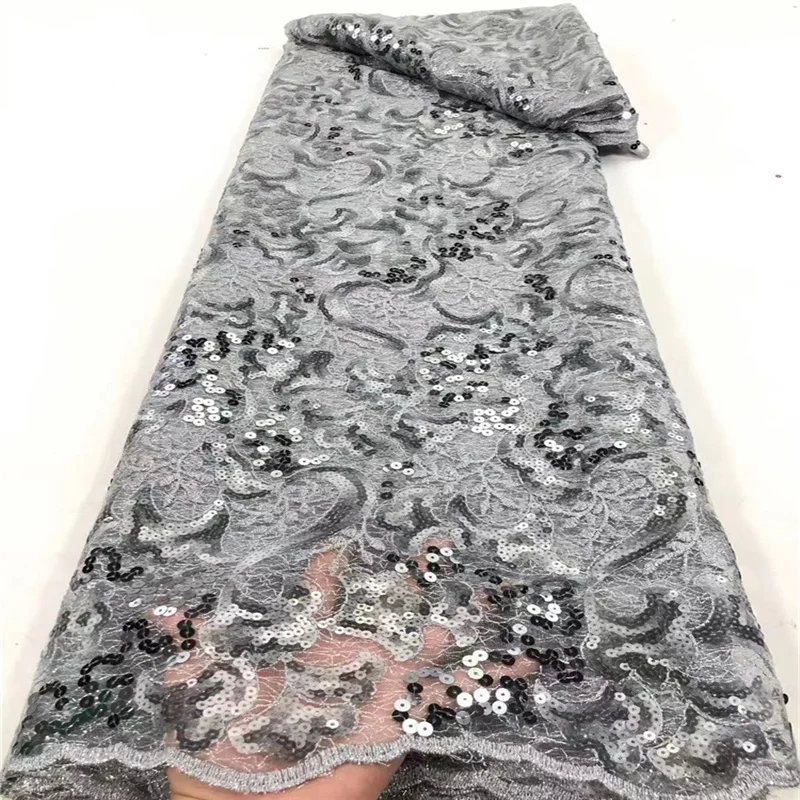 

White African Lace Fabric With Sequins 2021 High Quality Lace Nigerian Embroidery Lace Fabrics For Wedding Sewing