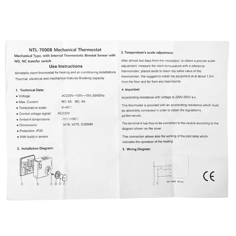 Thermostat de salle universel, économie d'énergie, contrôleur de température mécanique, interrupteur w