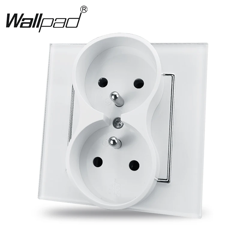 16A Double French Socket 86*86mm Wallpad White EU Style Wall Plug Power Outlet with Claws for Poland Belgium