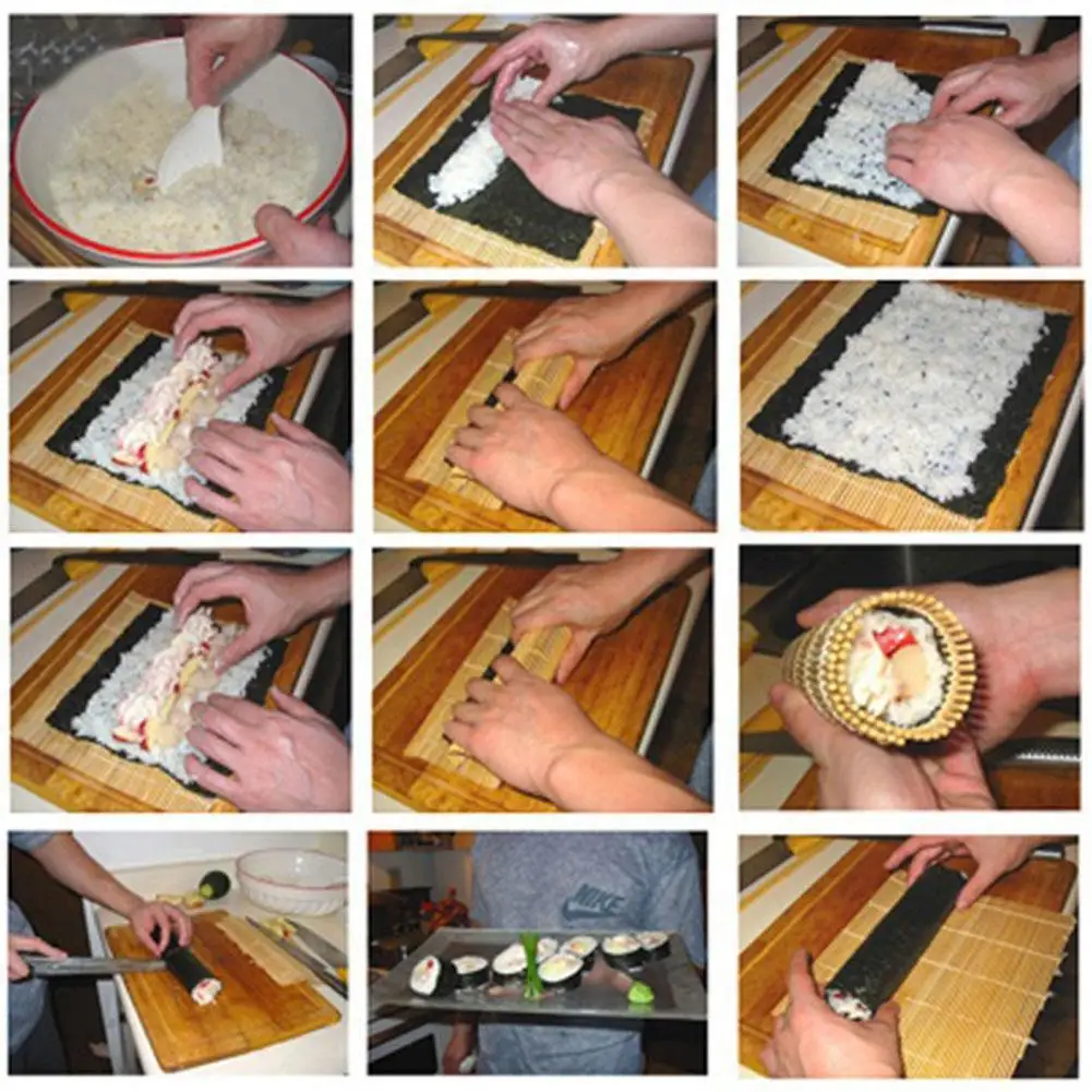Bamboo Non-stick Sushi Rolling Mat Curtain Rice Roller Chicken DIY Cooking Rice Ball Sushi Maker Tool