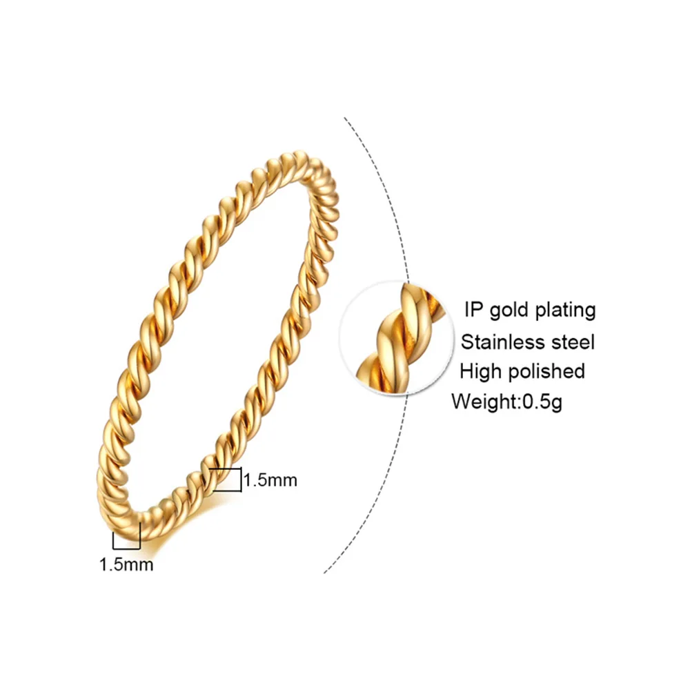 JHSL 1.5mm Small Mini Silver Rose Gold Color Stainless Steel Twisted Women Rings Fashion Jewelry US size 4 5 6 7 8 9