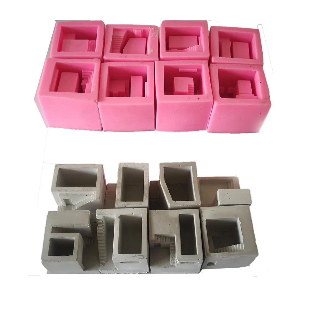 

3D Small House Stairs Shaped Succulent Plant Vase Craft Mould Concrete Cement Pots Silicone Mold Making Candle Soap Tool