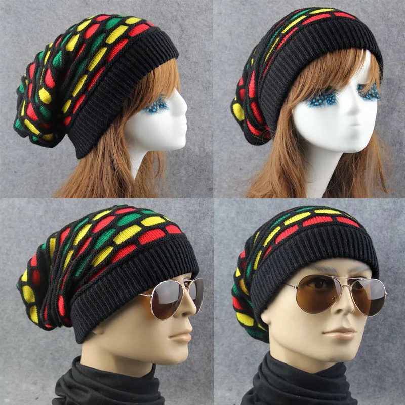 Men\'s and women winter knitted hat Thicken Rainbow color kerchief Female warm Skullies Beanies hedging cap Pile cap Outdoors