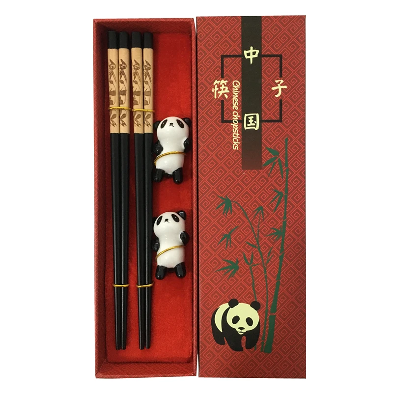 Handmade Chinese Chopsticks Cutlery Tableware Set Panda Chopsticks Gift Box Set Natural Wooden Chopsticks Dinnerware Set