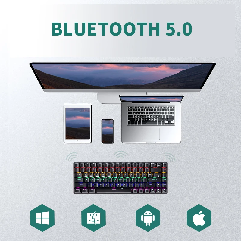 Bluetooth-клавиатура, игровая механическая клавиатура, геймерские клавиатуры, 84 клавиши, мышь и беспроводная клавиатура, аксессуары для компьютерных геймеров