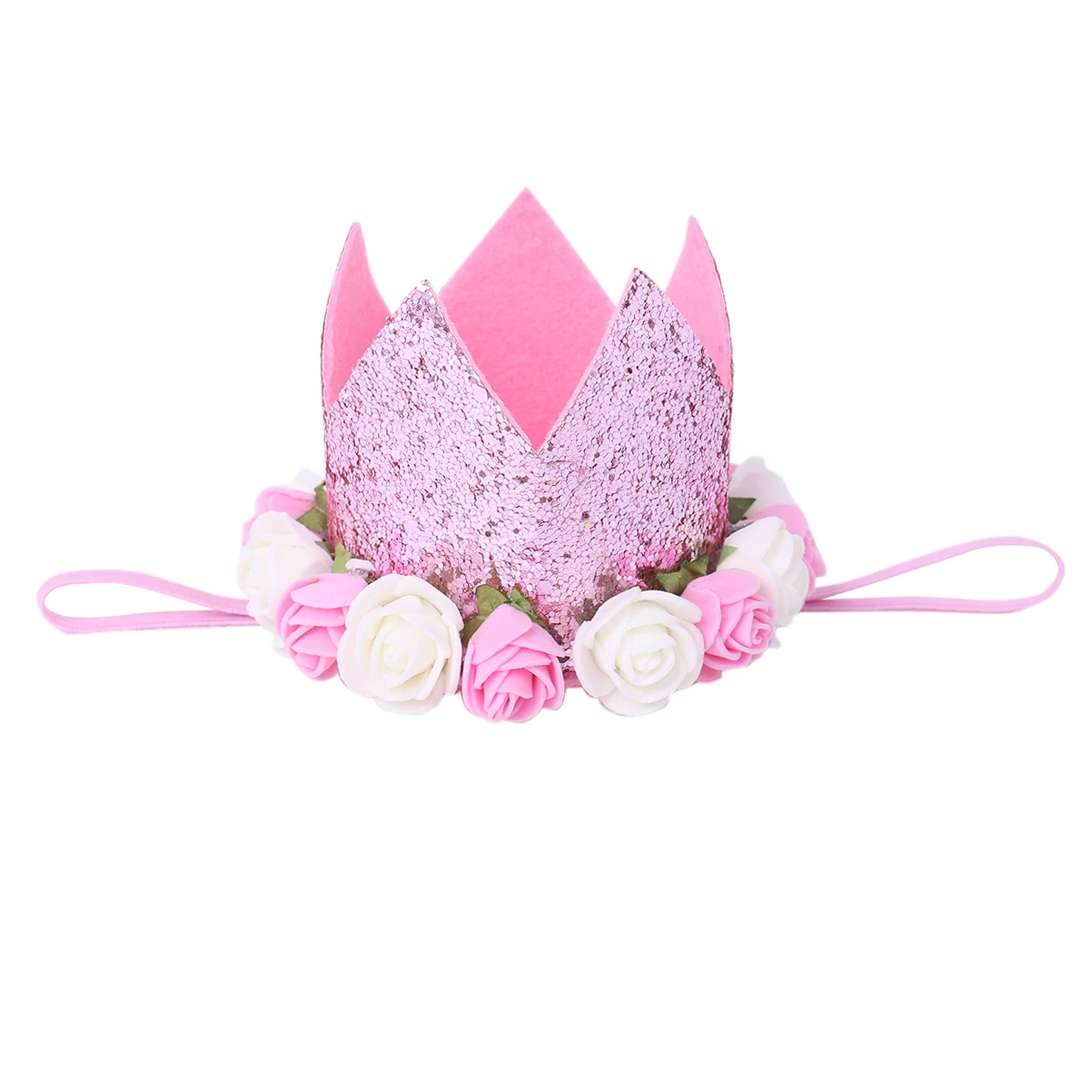 Cute Newborn Infant Baby Birthday Crown Sparkly Artificial Rose Flowers Tiara Headband Baby 1 2 Year Birthday Party Decorations