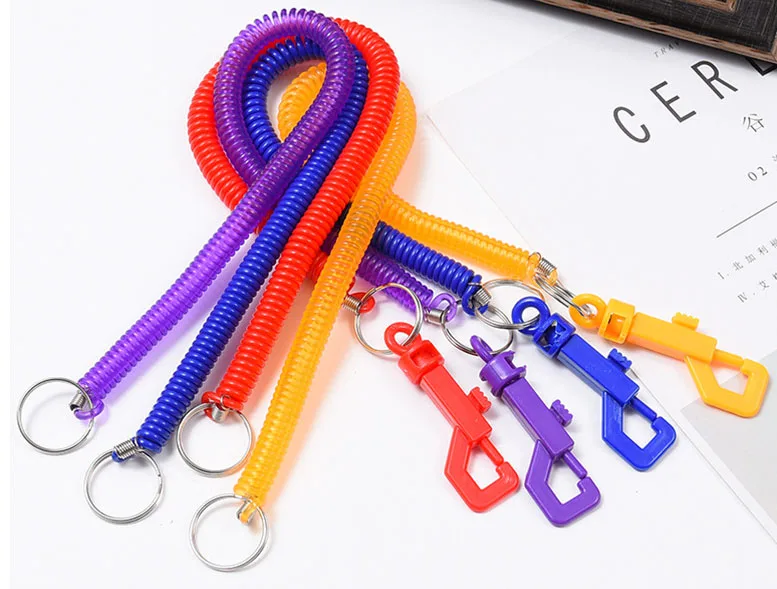 DHLFREE 500pcs Elastic Coil Stretch Tether Key chain Ring For Fishing Lobster Clasp Hook Lockable Key Cord key koord Sleutel