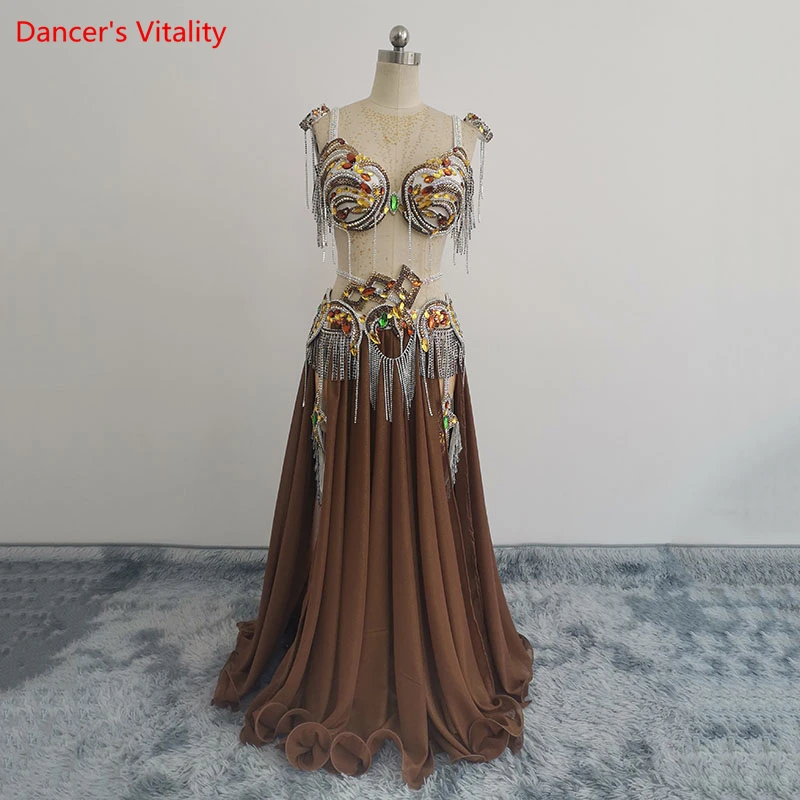 Belly Dance Competition Costume Set Senior AB Stones Bra and Chiffon Skirt 2pcs for Adult Children Customized Oriental Outift