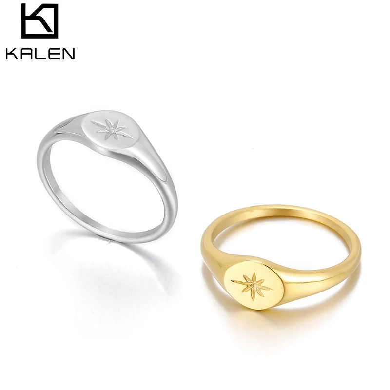 KALEN Simple North Star Starburst Signet Rings Simple Gold Color Geometry Ring Finger Stacking Band Jewelry Ring Party Gift