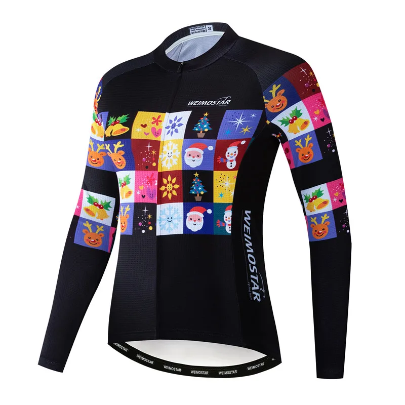 Christmas Cycling Jersey Long Sleeve Women Autumn MTB Bike Jersey Top Spring Mountain Bicycle Clothing Road Cycling Wear Clothes