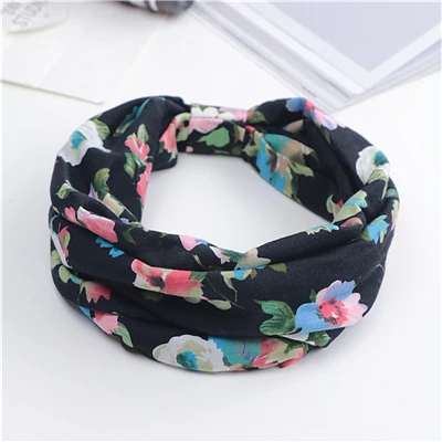 Floral Print Turban Knot Headwrap Sports Elastic yoga Hairband Fashion Cotton Fabric Wide headband For Women Hair accessoires