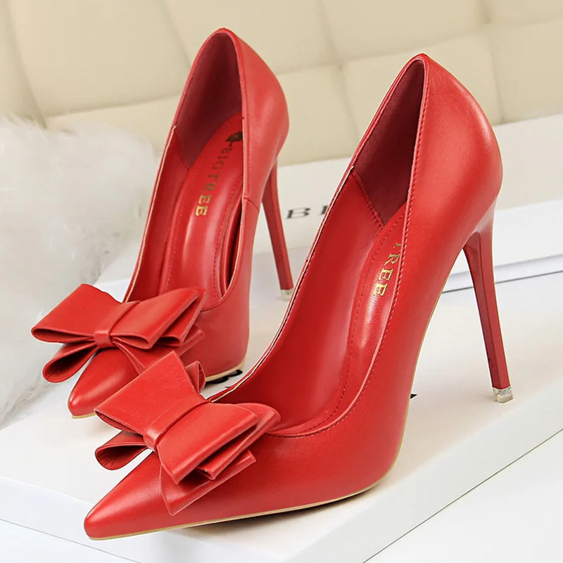 BIGTREE Shoes Bow-knot Pumps Women High Heels 2025 Fashion Women Heels Lady Stiletto Shoes Wedding Shoes Classic Pumps Footwear