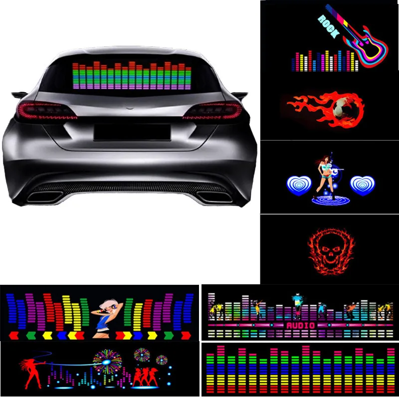 New Car Green LED Music Rhythm Flash Light Sound Activated Sensor Equalizer Rear Windshield Sticker Styling Neon Lamp Kit