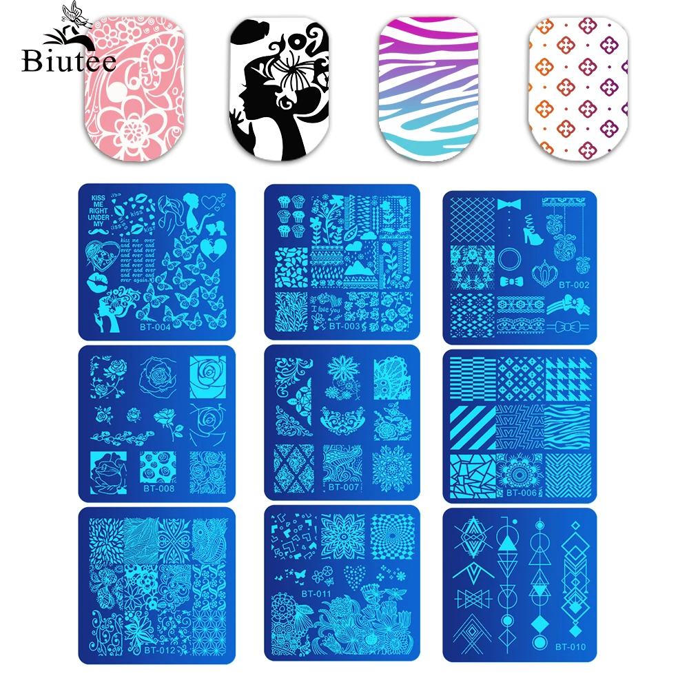 BIUTEE 33 Types Nail Art Stamping Plates Cartoon Lace Flower Tree Design Temperature Nail Stamp Stamping Template Image Stencils