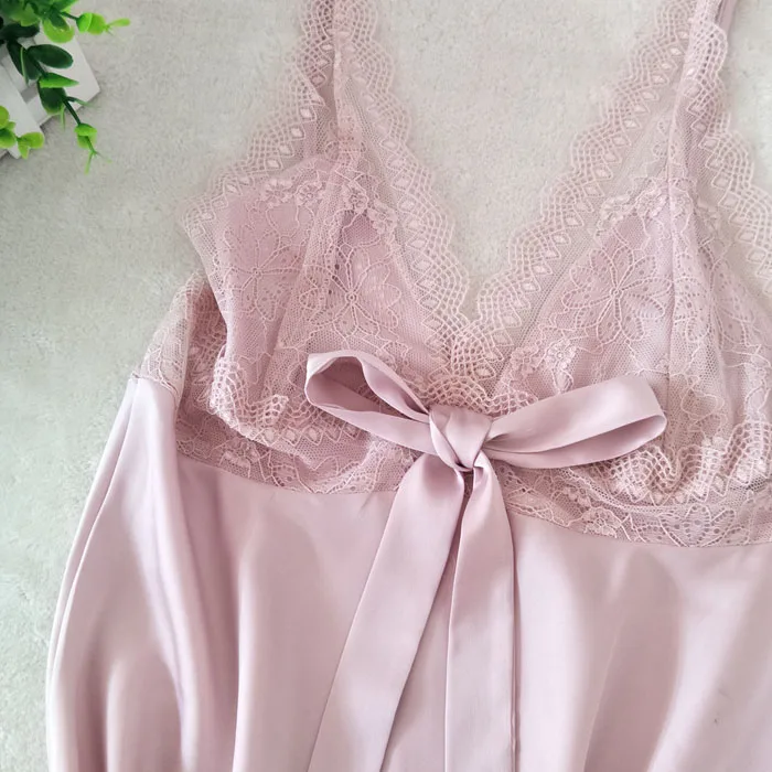 Satin Lady Sexy Nightgown Lace Spaghetti Strap Nightdress Intimate Lingerie Silky Kimono Robe Sleepwear Home Dressing Gown