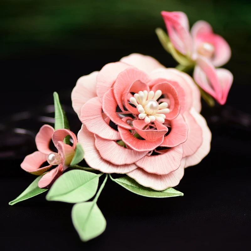 Sweet pink wrapped flower hairpin DIY kit hair accessories traditional handmade silk embroidery thread winding flower