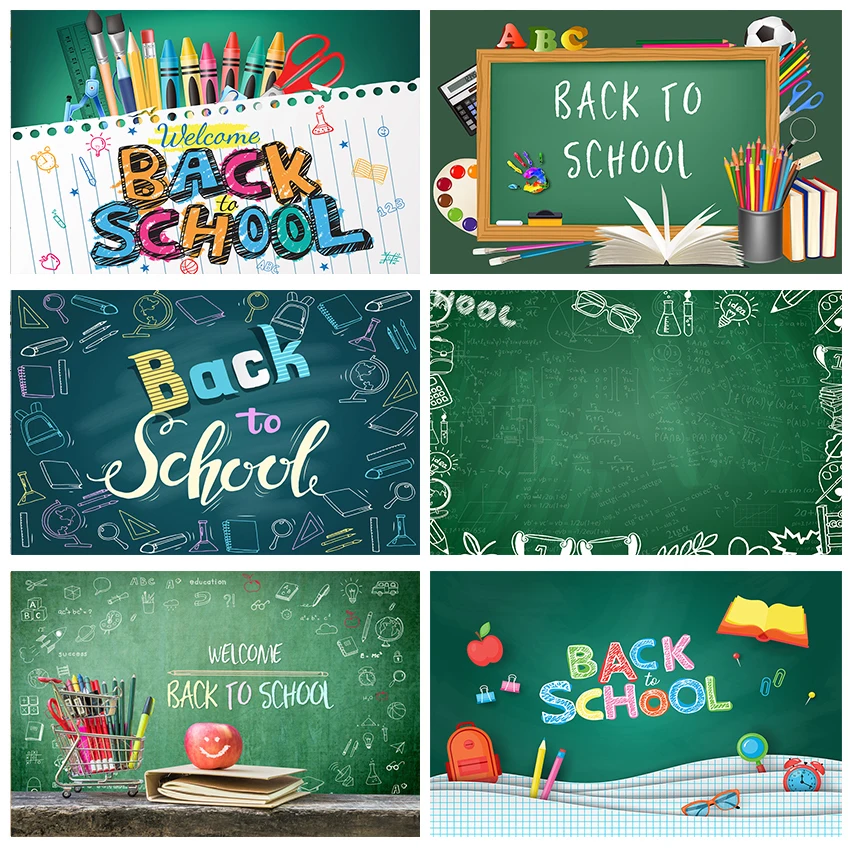 Mocsicka Back To School Season Photography Background Pencil Textbook Green Backdrop Decoration First Day Party Photo Studio