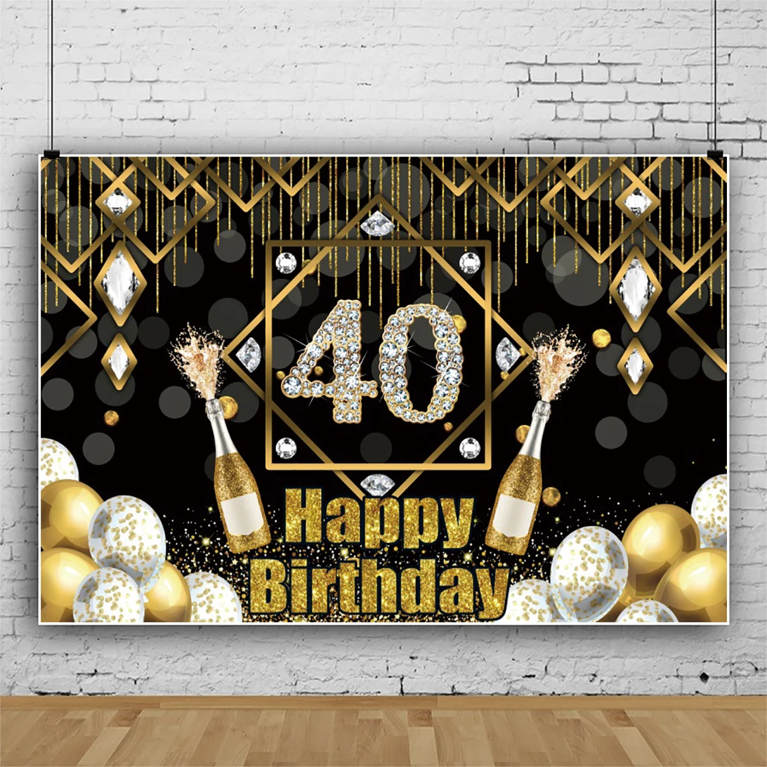 Laeacco Balloon Glitter Backdrop For Photography 40th Birthday Party Customize Background Diamond Light Bokeh Tassel Pohtostudio