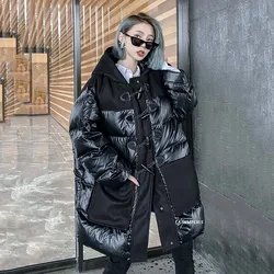 2022 New Winter Warm Down parkas UK winter Ox horn buckle Hooded thickening Loose medium length 90% white duck down jacket women