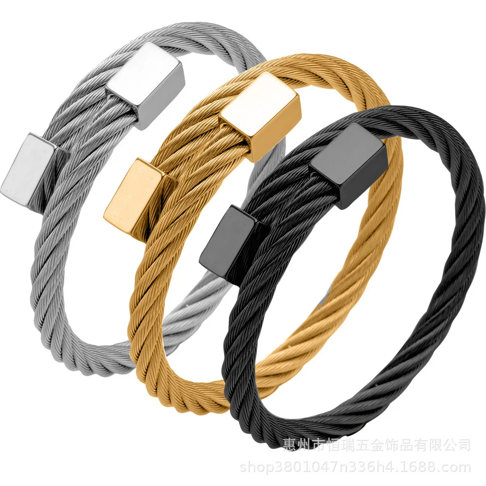 Stainless Steel Cuff Bracelet for Women Men Gold Black Silver Color Punk Style Bangles Bracelets