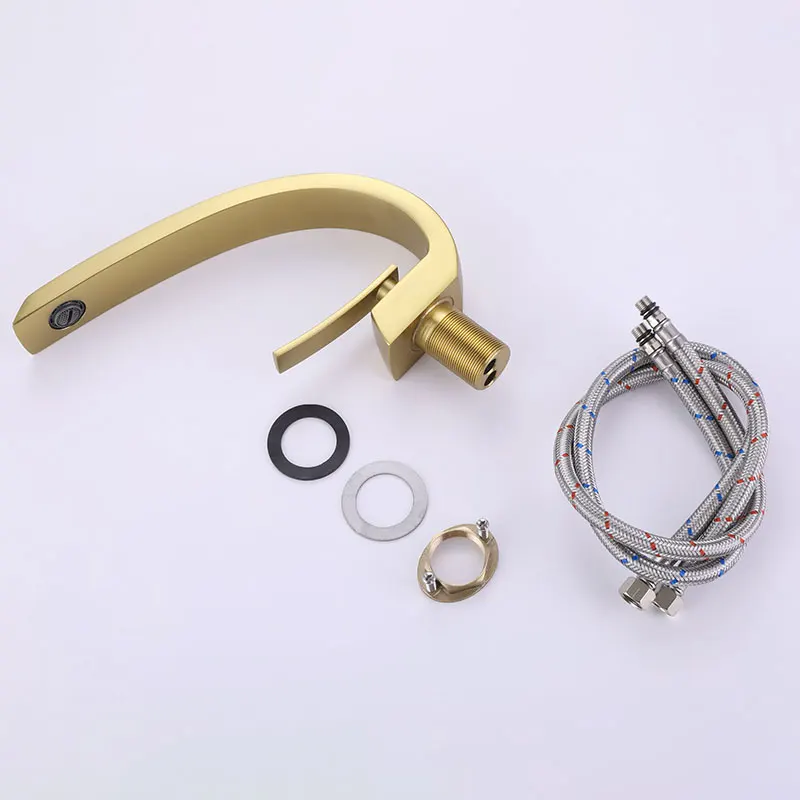 Gold brush bathroom faucet frosted gold basin mixer hot and cold single handle basin tap sink faucet gold crane