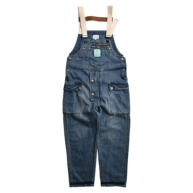 2021 Mens Jeans Wash Overalls Jumpsuit Streetwear Pocket Suspender Distressed Jeans Slim Fit Long Loose Pants Trousers