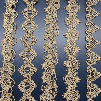 황금 자수 러브 쉘 레이스 리본 트림, 수제 레이스 장식, DIY 로리타 천, 보석 바느질 액세서리, 2 야드