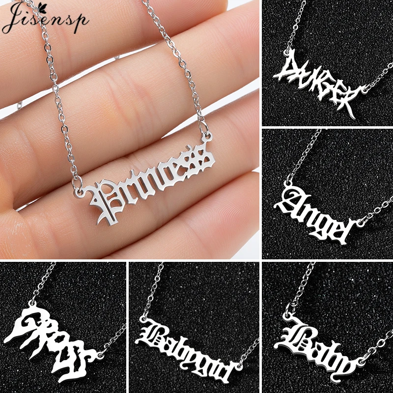 Hip Hop Art Letter Stainless Steel Necklace Gothic Punk Gross babygirl angel princess prince Pendant Harajuku Necklace Gift