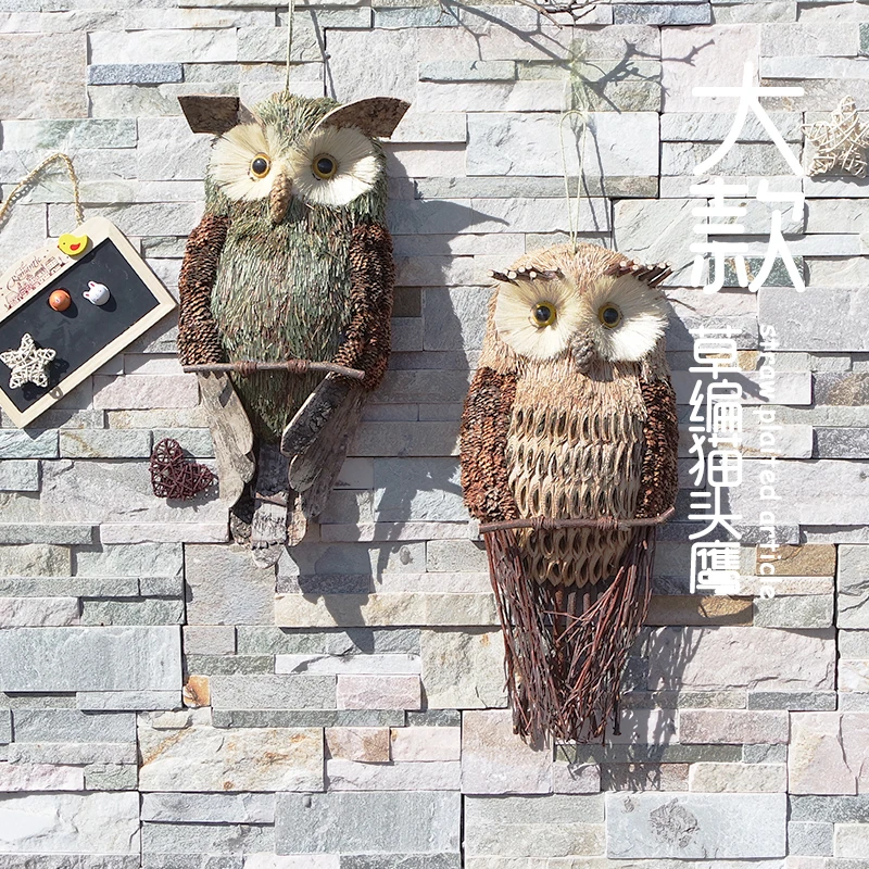 Straw owl garden forest Decoration pendant straw imitation animal handicrafts home interior decoration